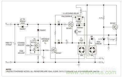 這個保護電路的核心是雙穩鎖存繼電器,防止負載因過壓和錯誤極性而遭損壞