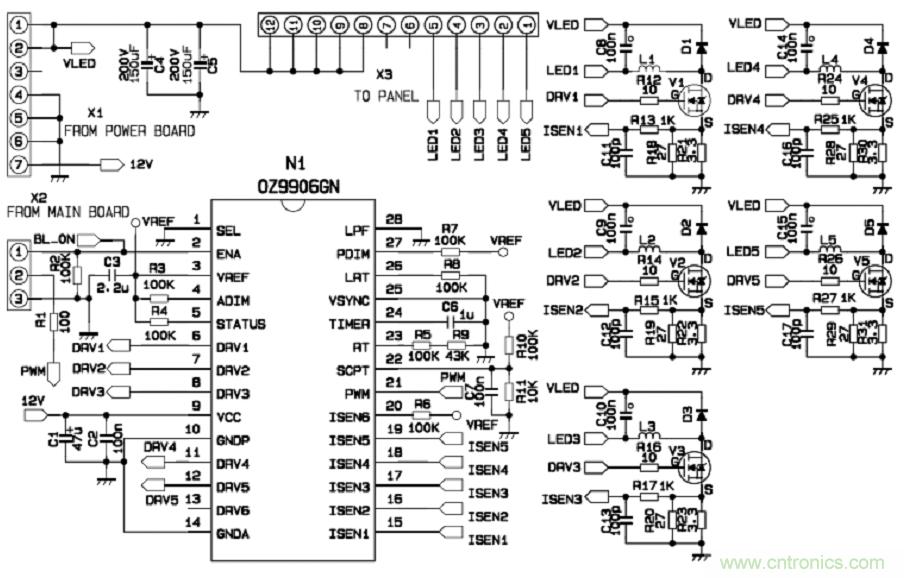 圖9:背光驅(qū)動板控制器IC電原理圖