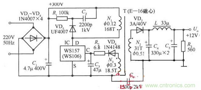 一款12V的單片開關穩壓電源電路設計