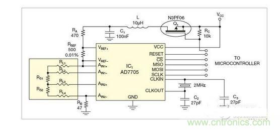 測量電路測三個點(diǎn)的值,微控制器就可以計(jì)算出傳感器值