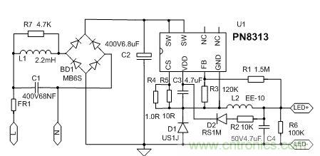 典型案例:非隔離5-40W的LED恒流驅動的設計