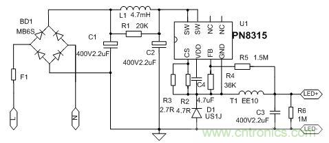 典型案例:非隔離5-40W的LED恒流驅動的設計