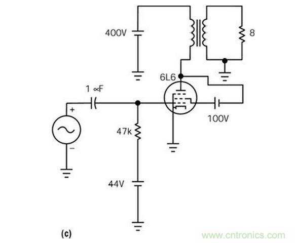 五極管（a）能輸出比三極管（b）大得多的功率，但采用升壓三極管配置除外（c）