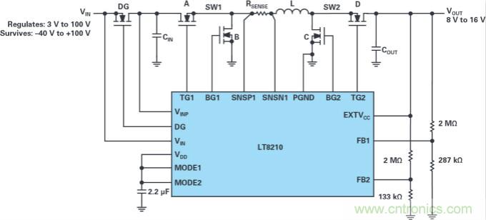4開關降壓-升壓控制器,具備直通功能,可以消除開關噪聲