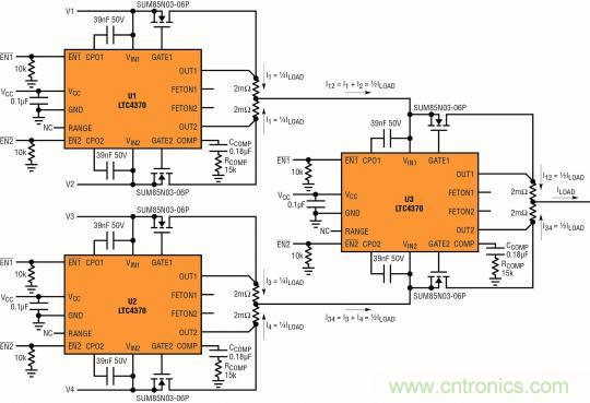 針對三個或四個電源的簡易平衡負載均分,即使電源電壓不等也絲毫不受影響